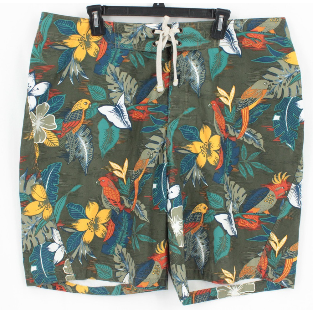 VTG Y2K Old Navy Board Shorts Mens XL Tropical Hawaiian Parrots Print Unlined